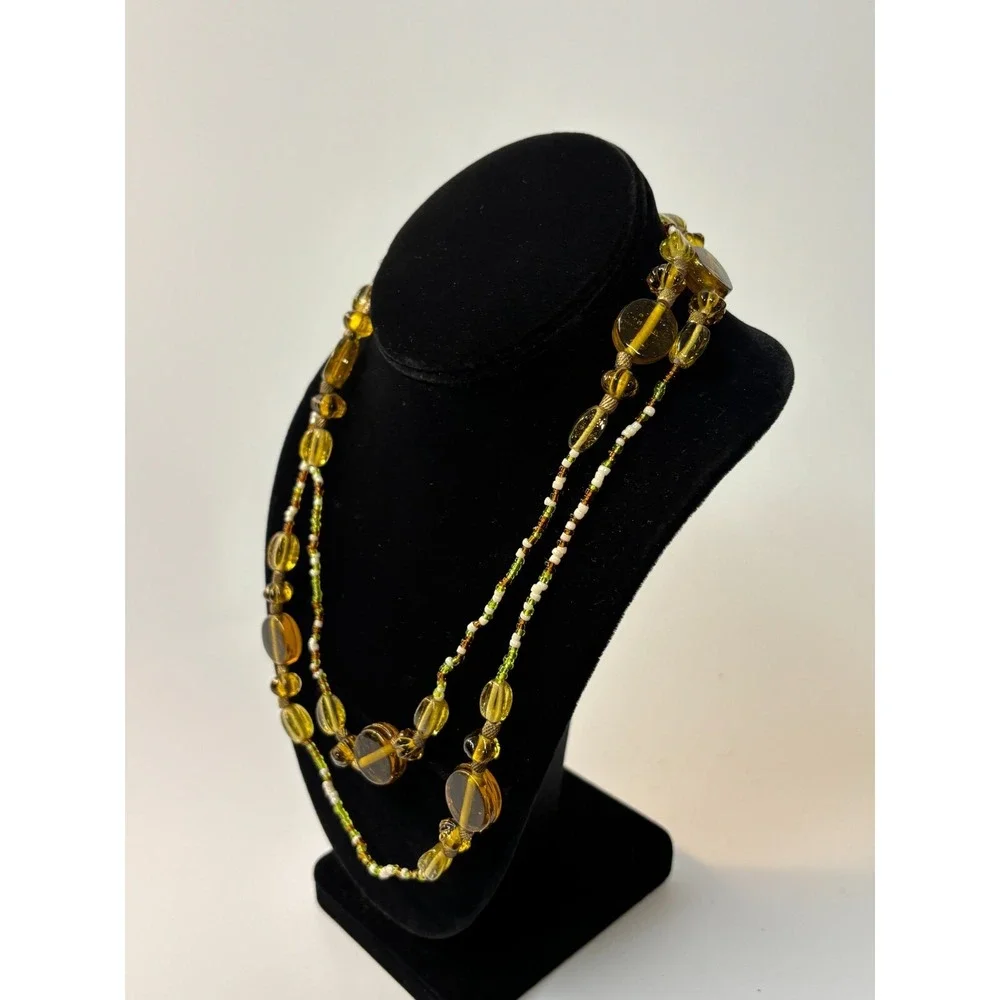 Necklace Amber Color Art Glass Beads Long for Layering‎ Boho